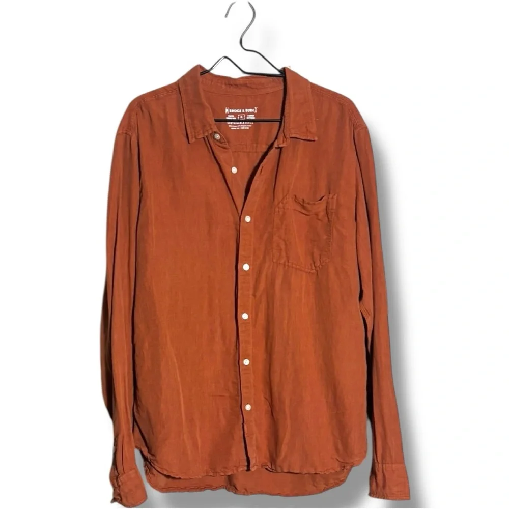 Bridge & Burn Casual Rusty Orange Loose Fit Long Sleeve Collared Button-Up Shirt - Picture 11 of 15